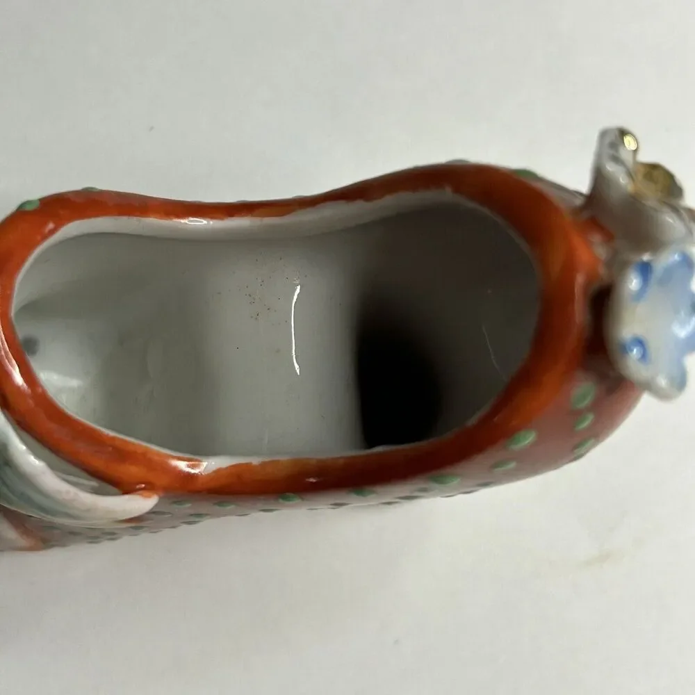 Vintage Porcelain Shoe made in Japan‎ Red with Green Polka dots miniature 3
